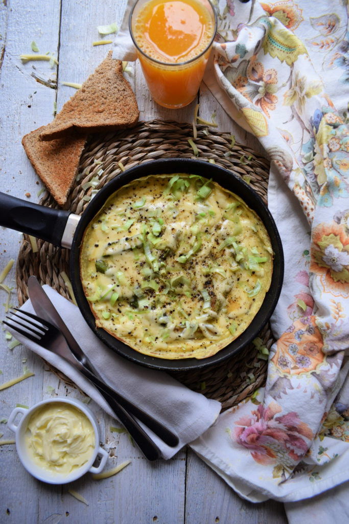 table setting of the asparagus and gouda omelette