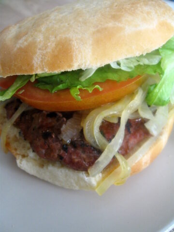 close up of the 100% pure beef burger