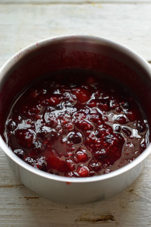 Berry filling in a saucepan.