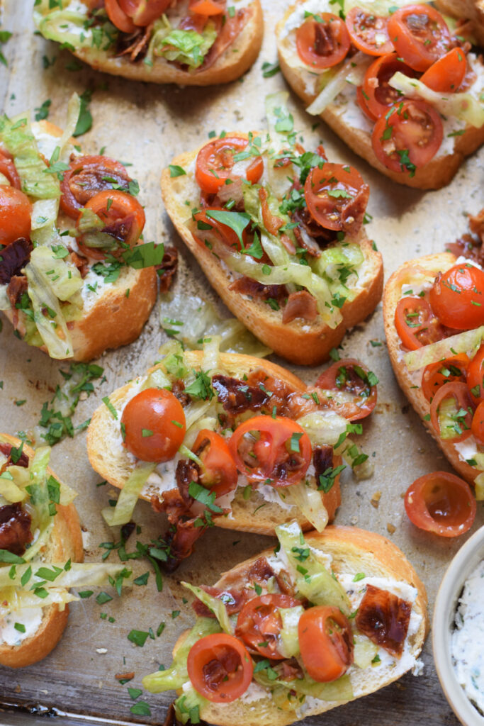 Summer bruschetta on a tray.