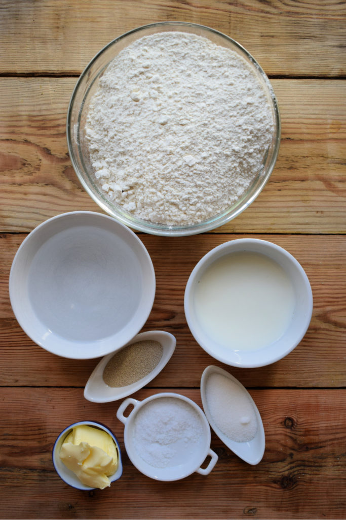 Ingredients to make dinner rolls