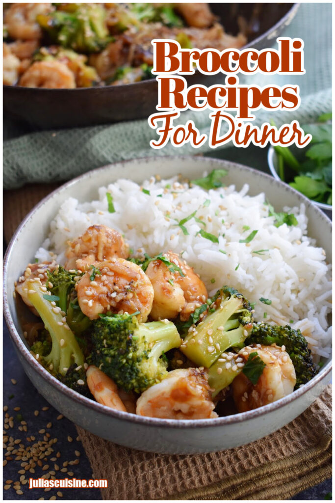 Shrimp and broccoli stir fry with rice in a bowl.
