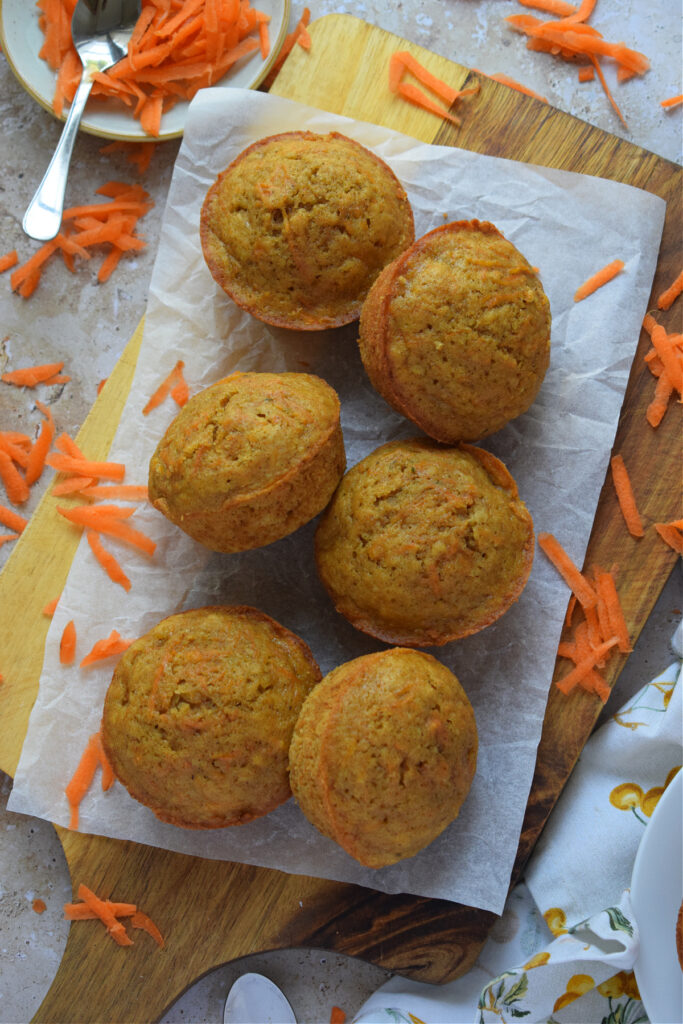 Carrot muffins on a tray.