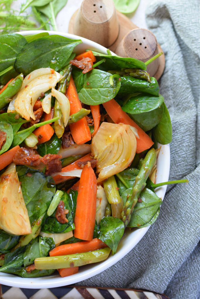 Close up of spring vegetable stir fry.
