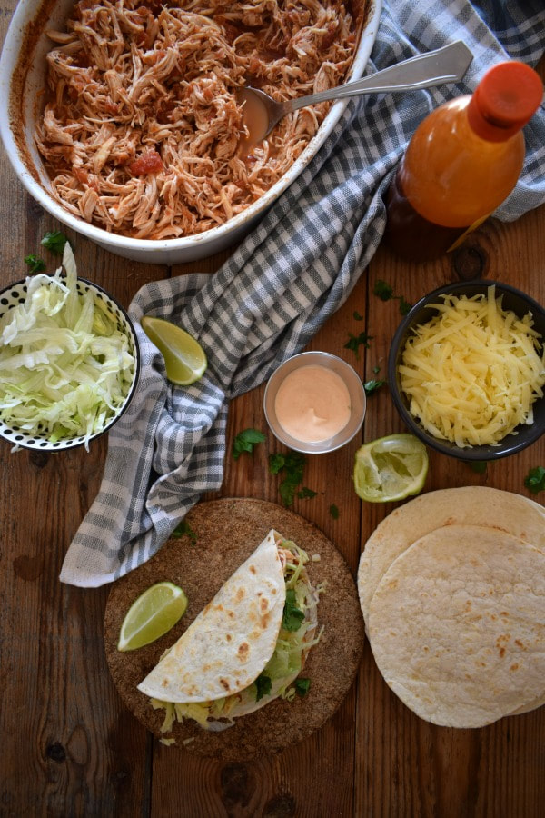 over head view of a taco dinner