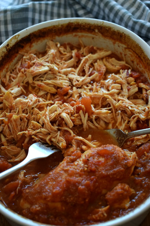 shredded chicken in a baking dish