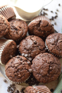Chocolate chip muffins on a plate.