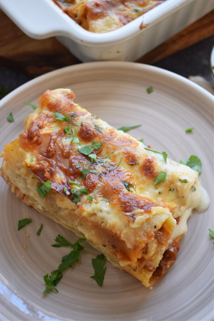 Beef Cannelloni on a plate.