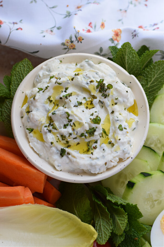 Lemon ricotta dip with vegetables.
