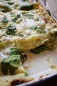 Close up of spinach and ricotta lasagna.