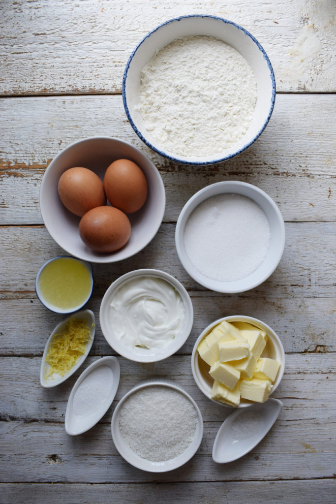 Ingredients to make the lemon cake.