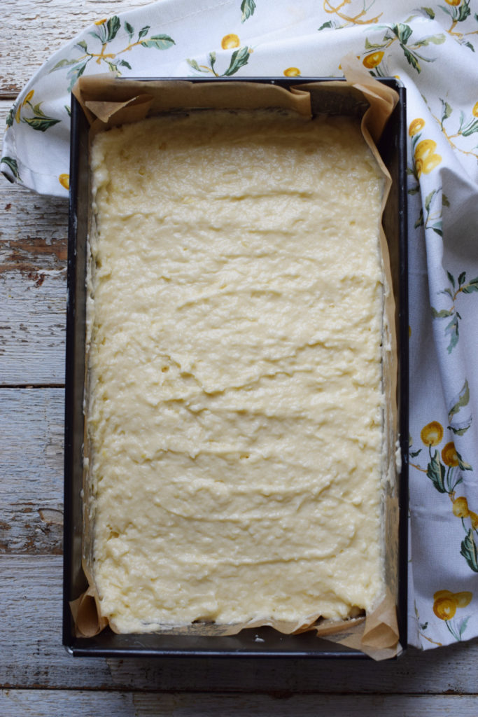 batter in a loaf tin.