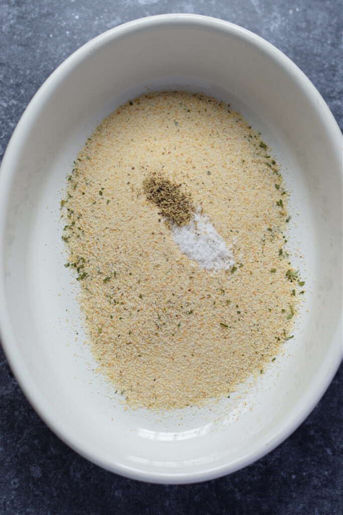 Bread crumbs in a white bowl.