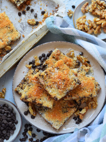 Cookie bars on a plate.