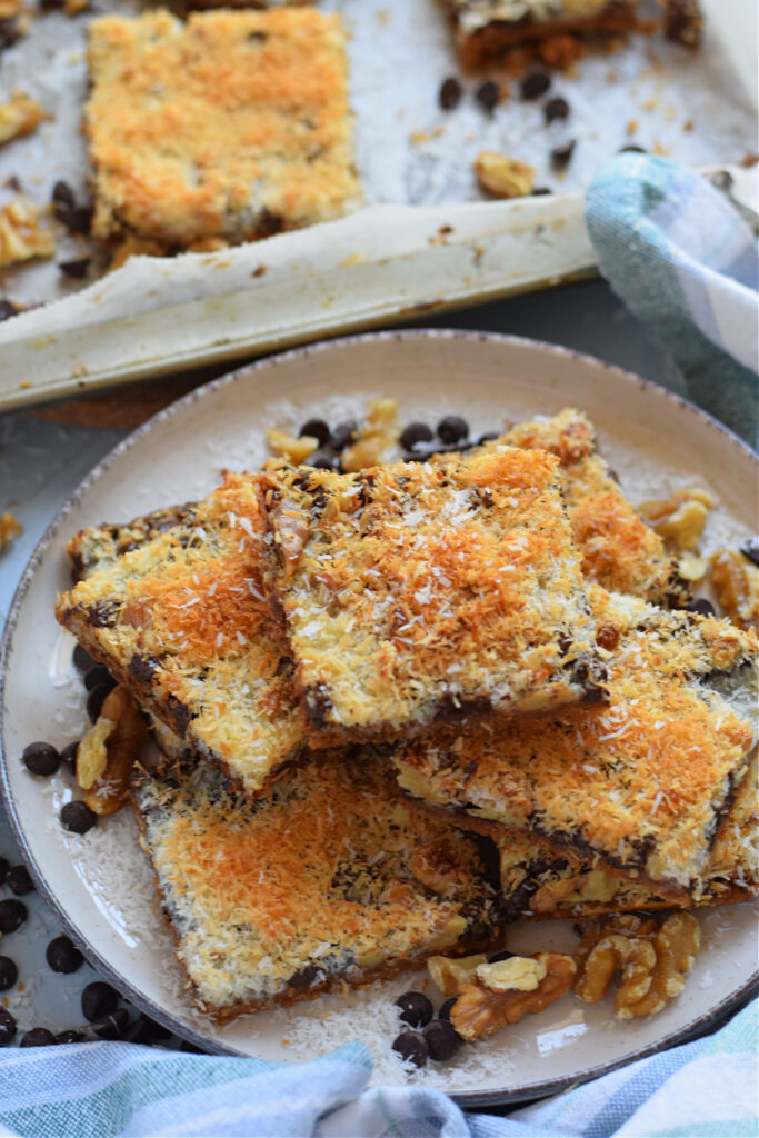 Cookie bars on a plate.