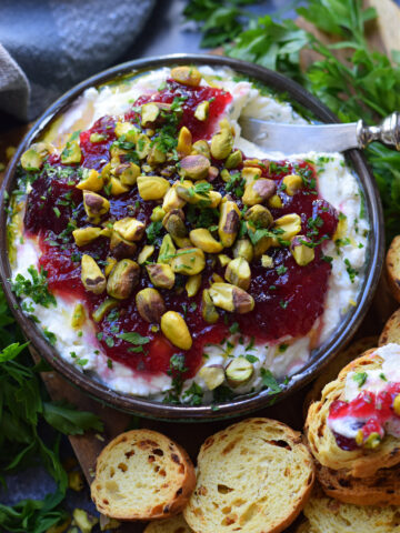 Feta dip in a bowl.