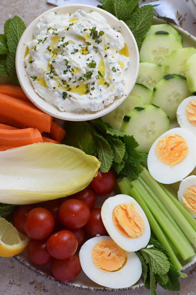 Ricotta dip with a vegetable platter.
