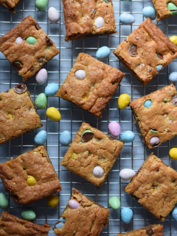 Easter egg cookie bars on a baking rack.