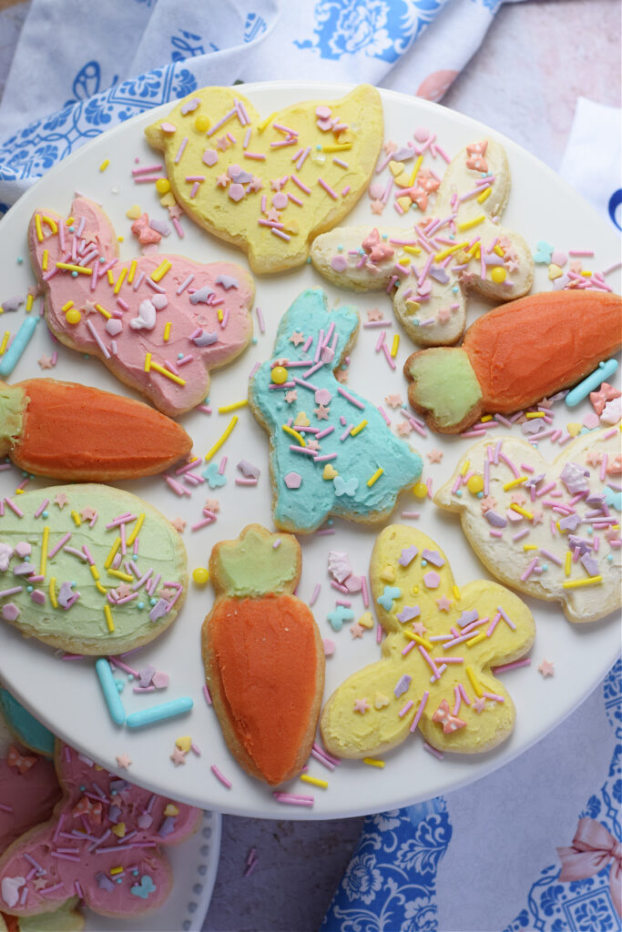 Easter cookies on a white plate.