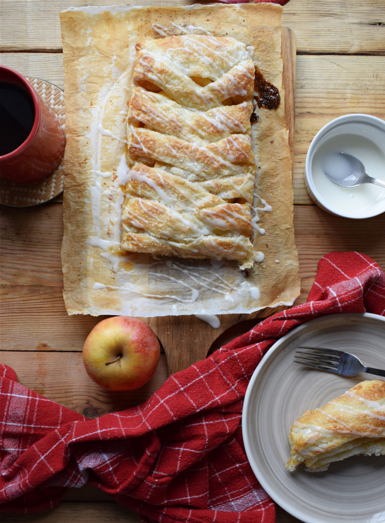 over head table setting of apple danish.