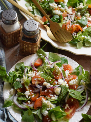 Tomato salad with mint and feta cheese.