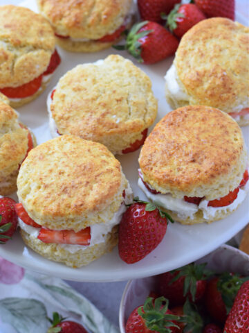 Strawberry scones on a white plate.