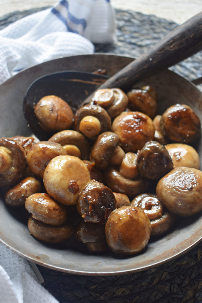 garlic mushroom in a skillet
