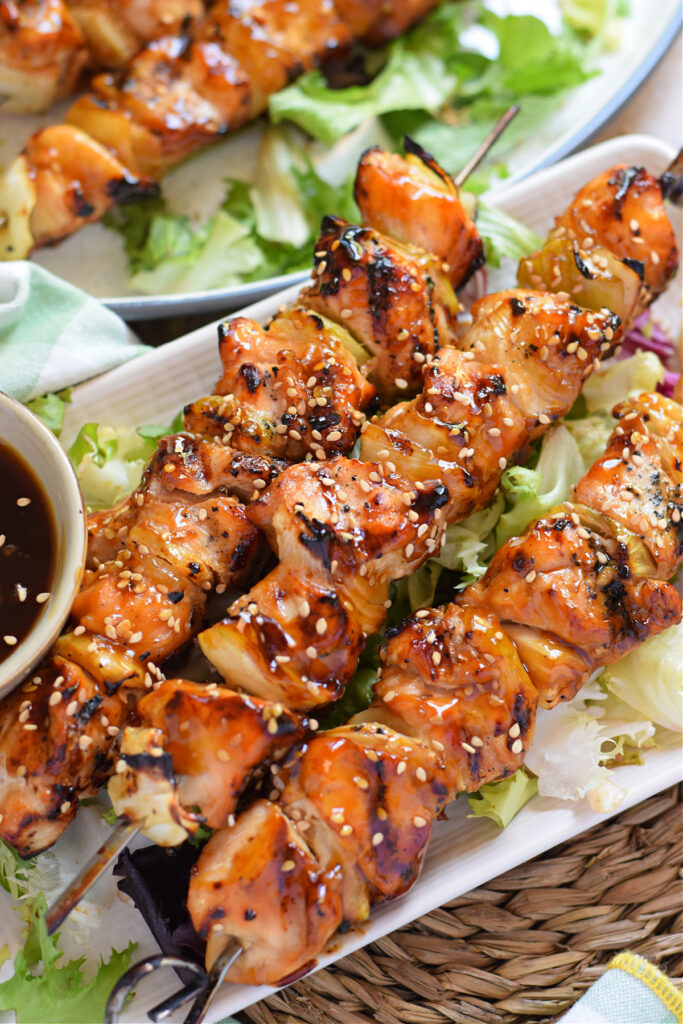 Barbecue teriyaki chicken kebabs.