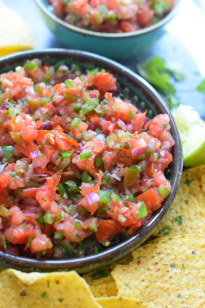 Close up of homemade spicy salsa.