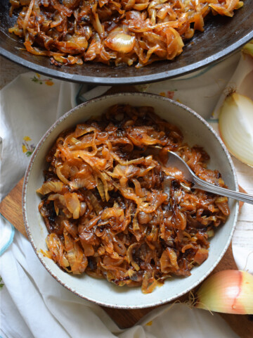 over head view of caramelized onions