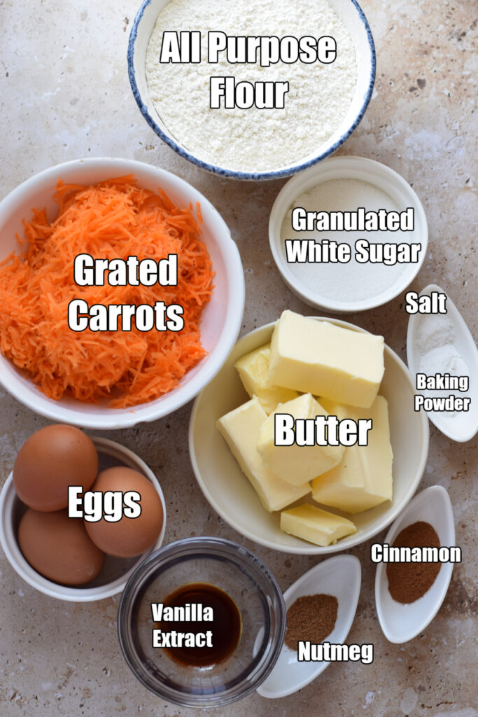 Ingredients to make carrot cake muffins.