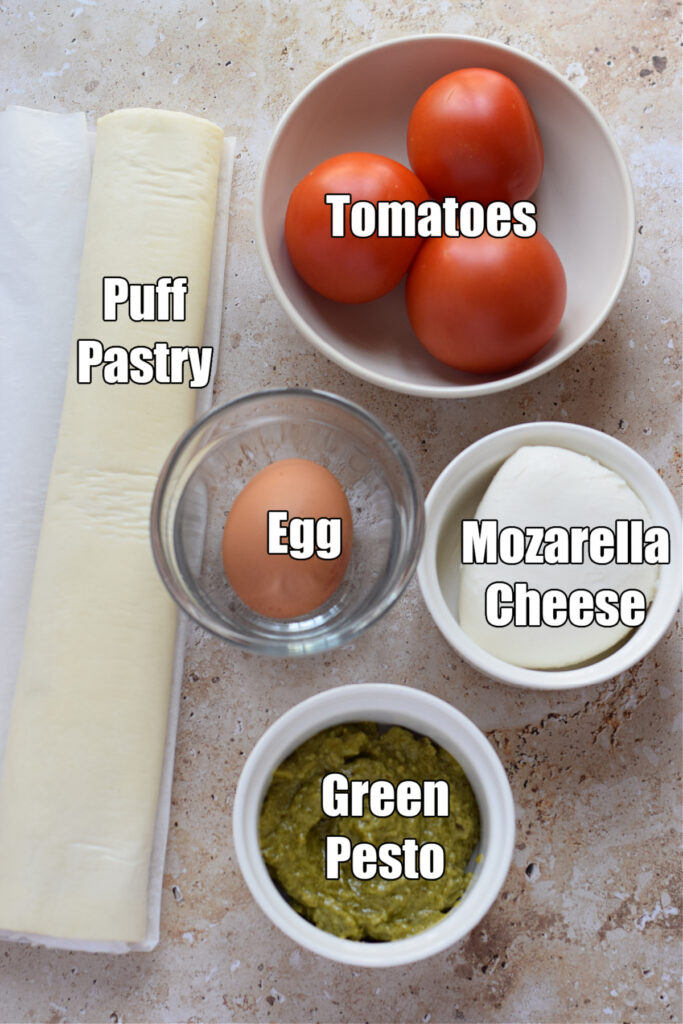 Ingredients to make caprese pastry braid.