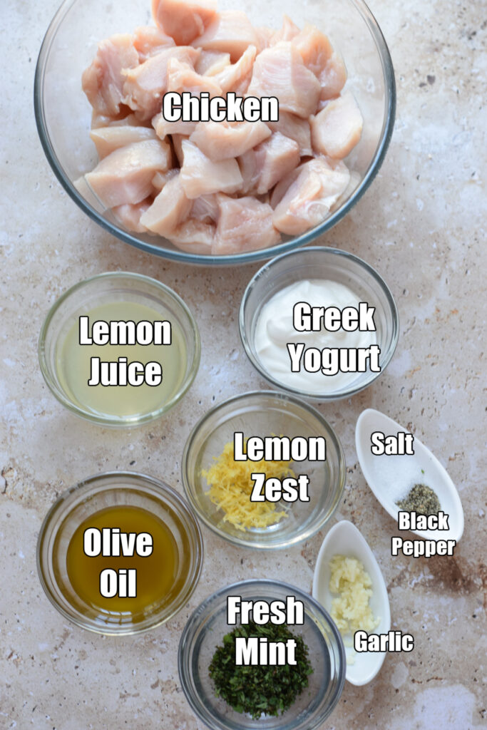 Ingredients to make chicken skewers.