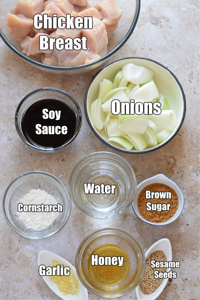 Ingredients to make grilled teriyaki chicken.