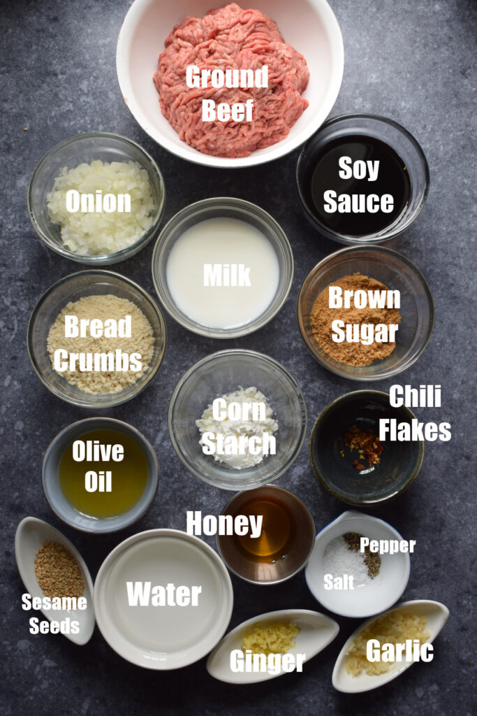 Ingredients to make teriyaki meatballs.