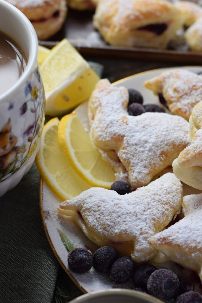 Close up of lemon blueberry puff pastry.