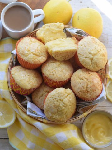 Lemon muffins in a basket.