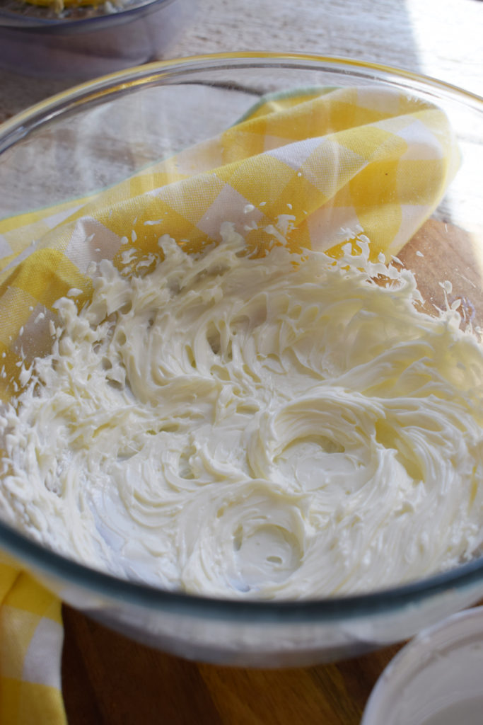 Cream cheese filling in a bowl.