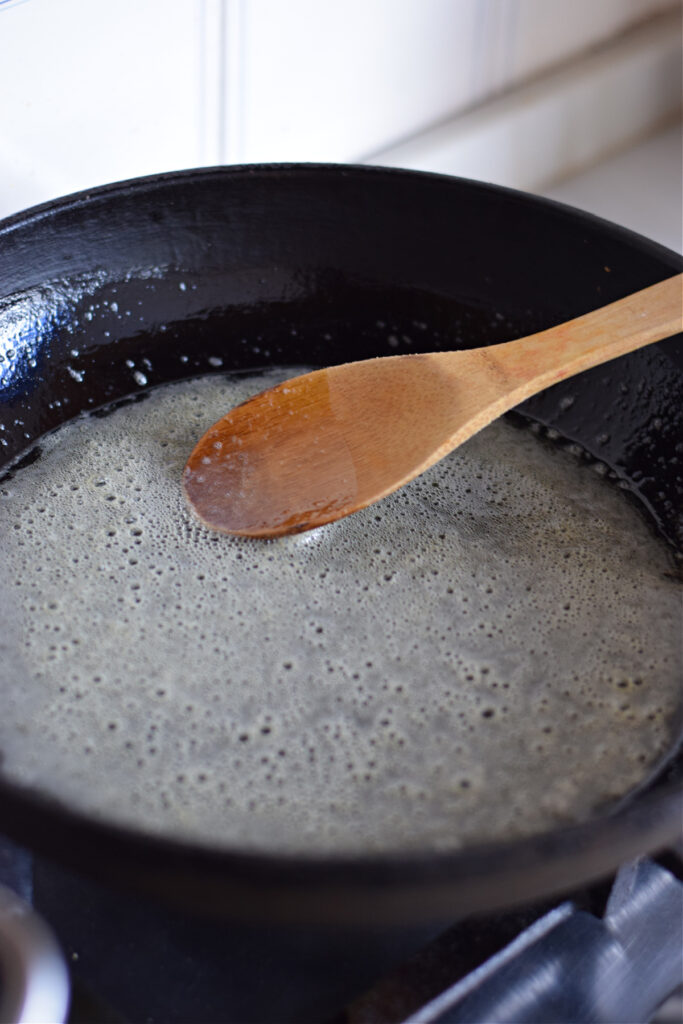 cooking butter in a skillet.