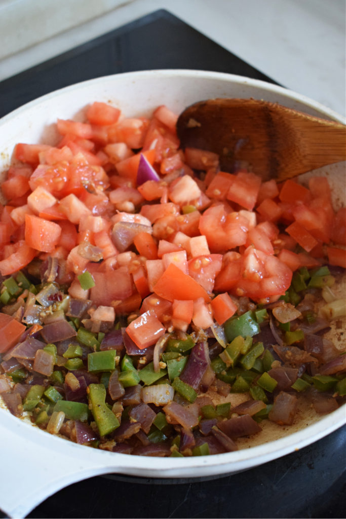 vegetables in a pan to make mexican rice