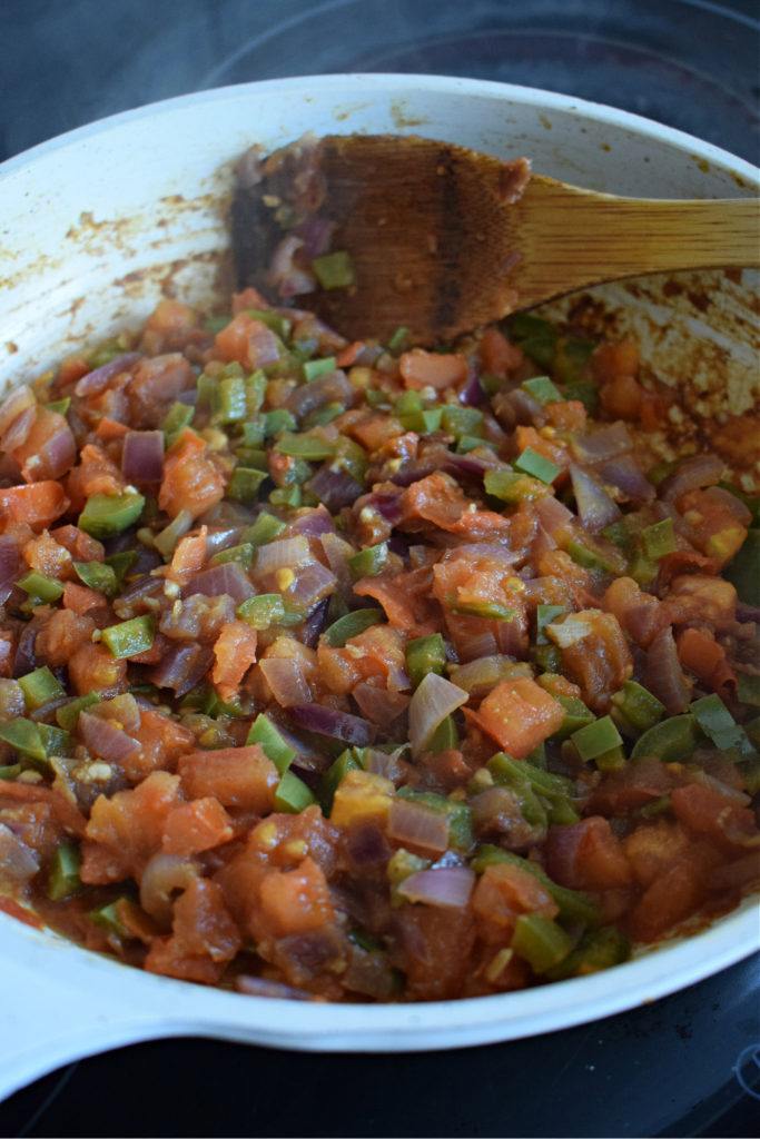 vegetables in a pan to make mexican rice