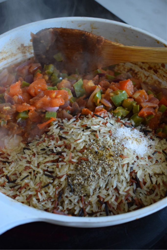 vegetables in a pan to make mexican rice