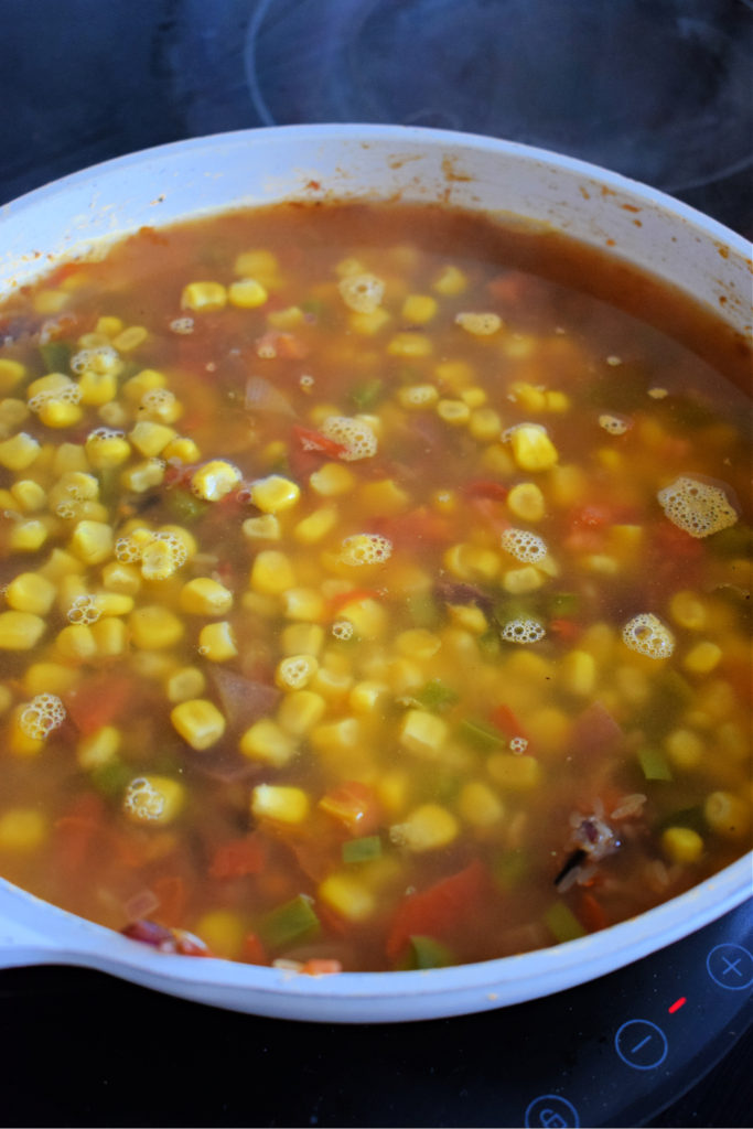 vegetables in a pan to make mexican rice