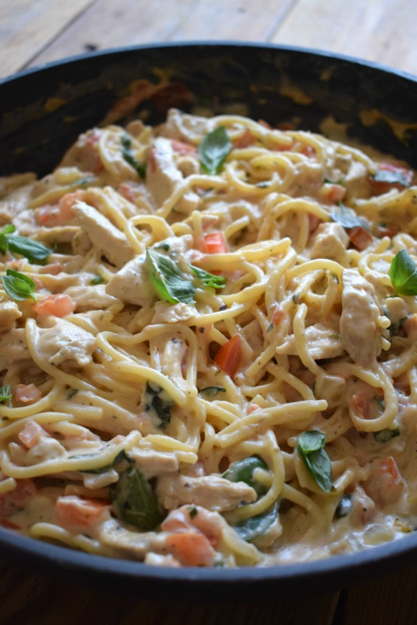 one pot pasta in a skillet