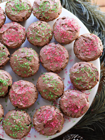 Mini brownies on a plate.