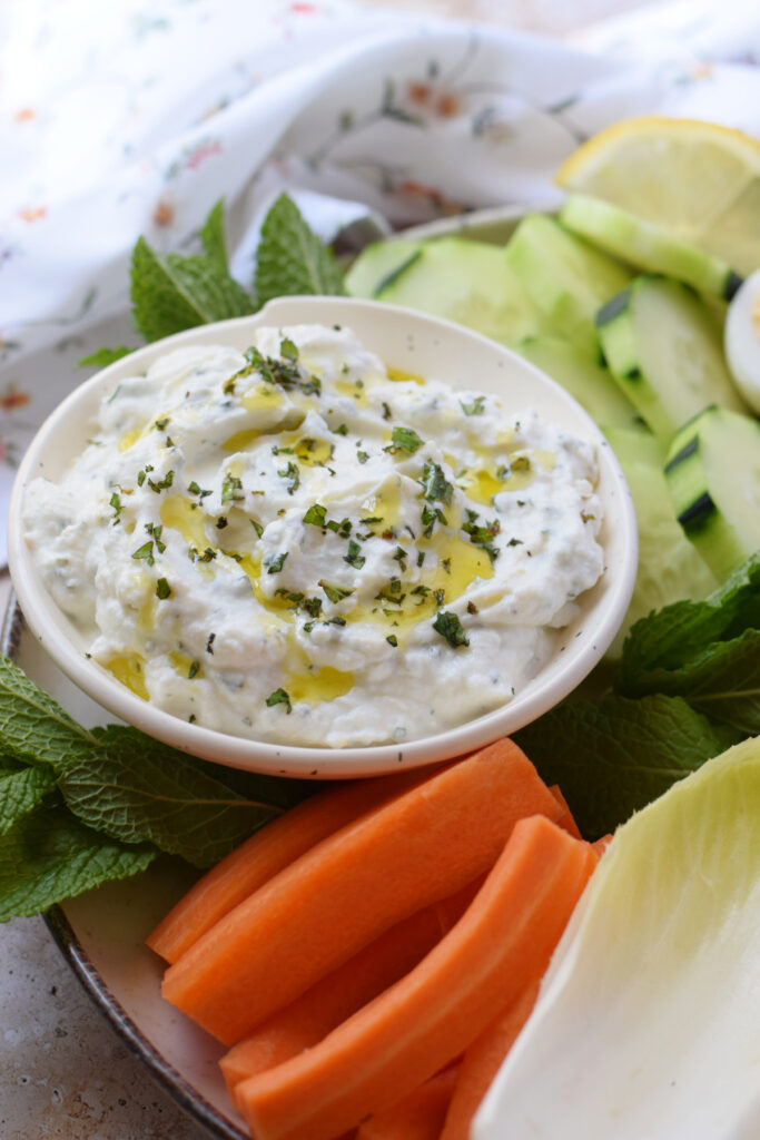 Close up of lemon ricotta dip.
