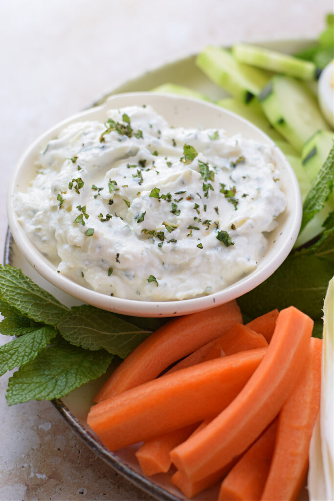 Lemon ricotta dip with vegetables.
