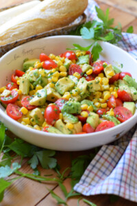 Avocado corn salad in a bowl.