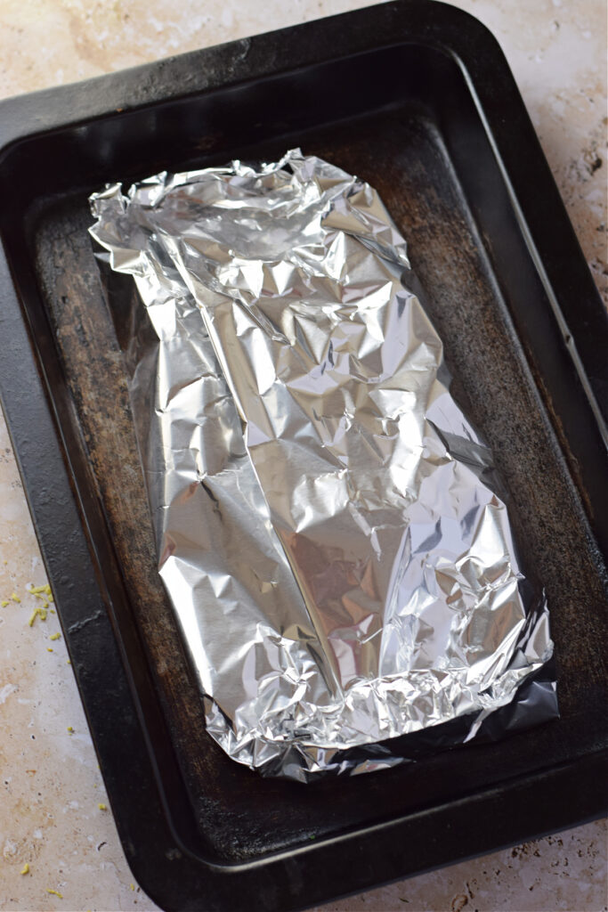 Salmon wrapped in foil paper.