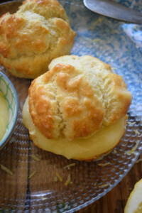 lemon curd filled scones on a plate